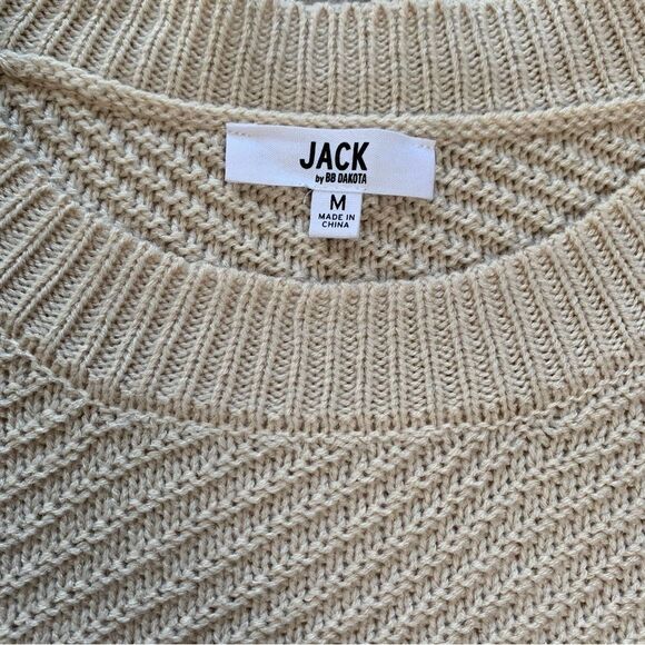 Jack by BB Dakota Mix it Up Beige Fringe Knit Sweater Size Medium - Picture 5 of 8